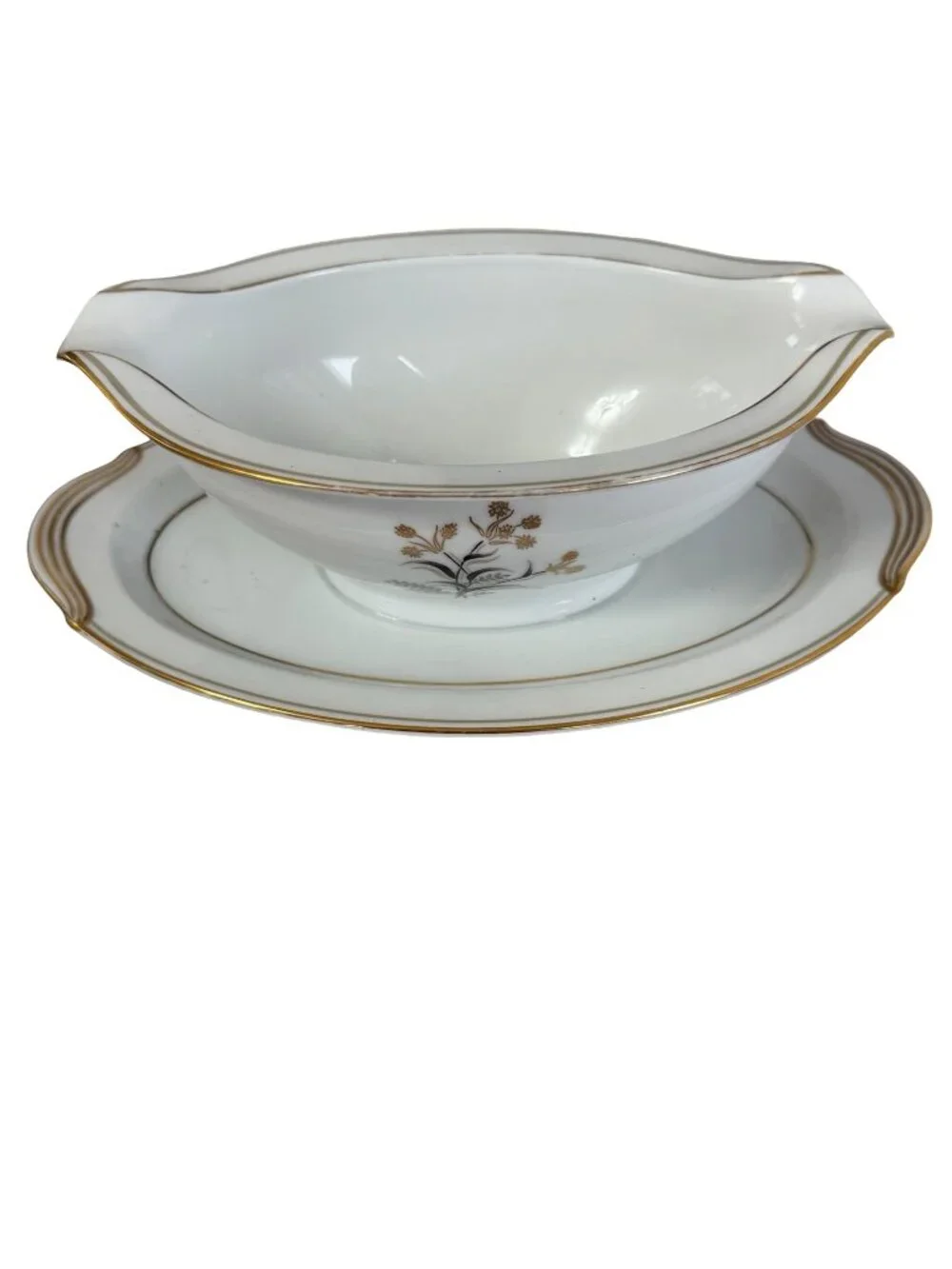 Vintage Noritake Winton 5521 Gravy Boat Underplate Gold Floral Japan Serving Set